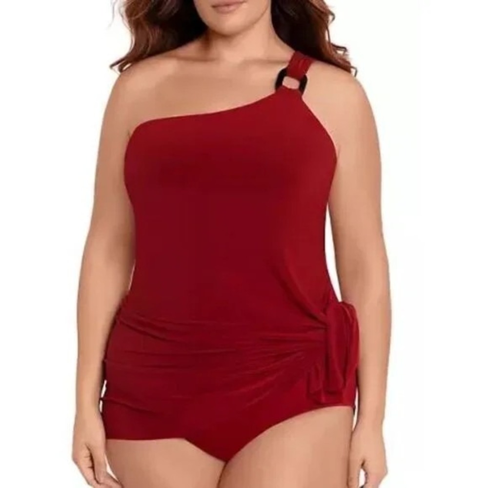 Magicsuit Miraclesuit Women Plus Size Amal One Shoulder Swim Dress Cherry 22W